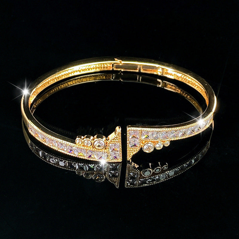 Elegant Women’s Copper Bangle With Zircon Inlay, 1 PCS Package