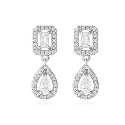Square Zircon Stud Earrings For Women With Copper Ear Pins Featuring Bezel Setting