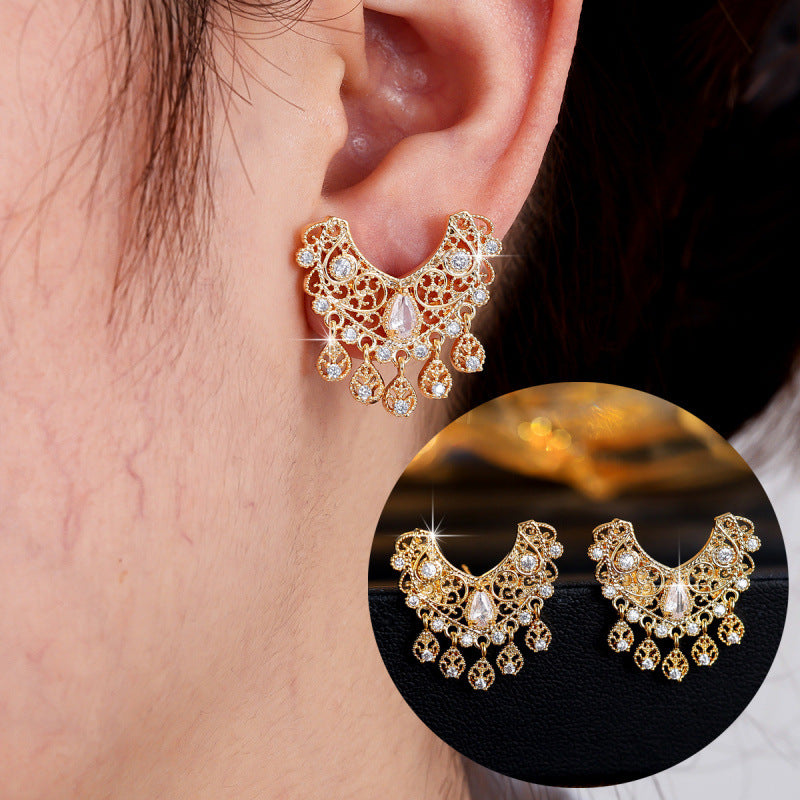 Water Droplets Jewelry Set For Women In Electroplated Brass With Zircon Inlay, 1 Set