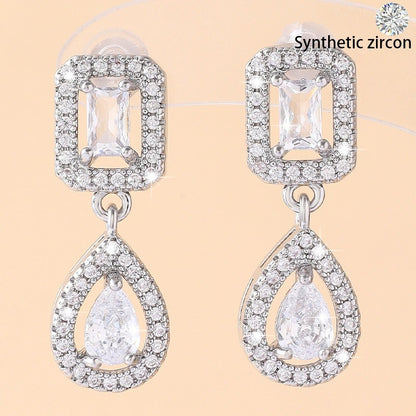 Square Zircon Stud Earrings For Women With Copper Ear Pins Featuring Bezel Setting