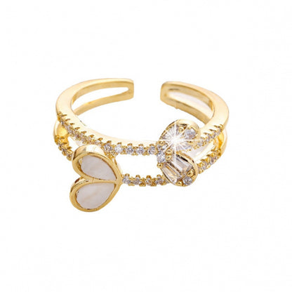 Women’s Open Rings Featuring Water Droplets Pattern In Electroplated Gold Copper With Zircon Inlay