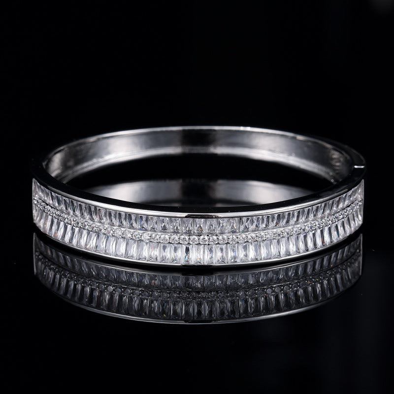 Women’s Gold Copper Bangle With Zircon Inlay Gem Design
