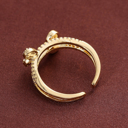 Women’s Open Rings Featuring Water Droplets Pattern In Electroplated Gold Copper With Zircon Inlay
