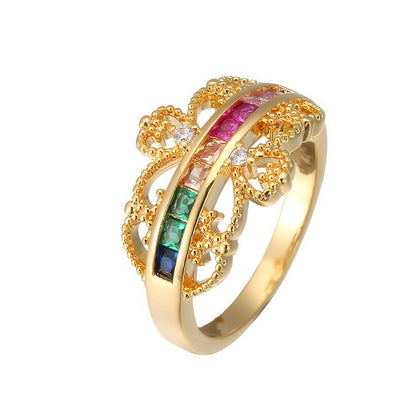 Women’s Crown Ring In Gold Electroplated Copper With Zircon Inlay