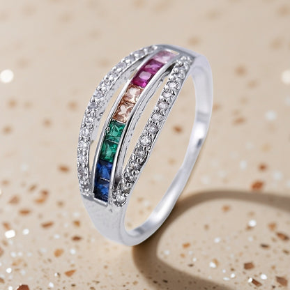 Geometric Copper Ring For Women With Electroplated Gold Plating And Zircon Inlay, Elegant Gold Tone Jewelry