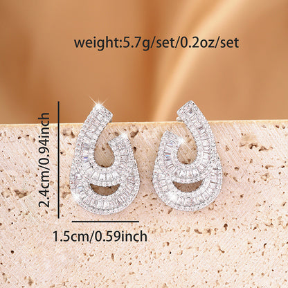 Geometric White Stud Earrings For Women In Electroplated Copper With Zircon Inlay