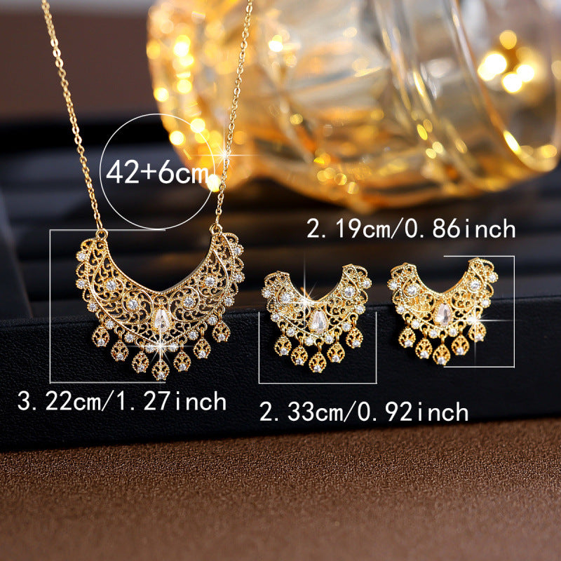 Water Droplets Jewelry Set For Women In Electroplated Brass With Zircon Inlay, 1 Set