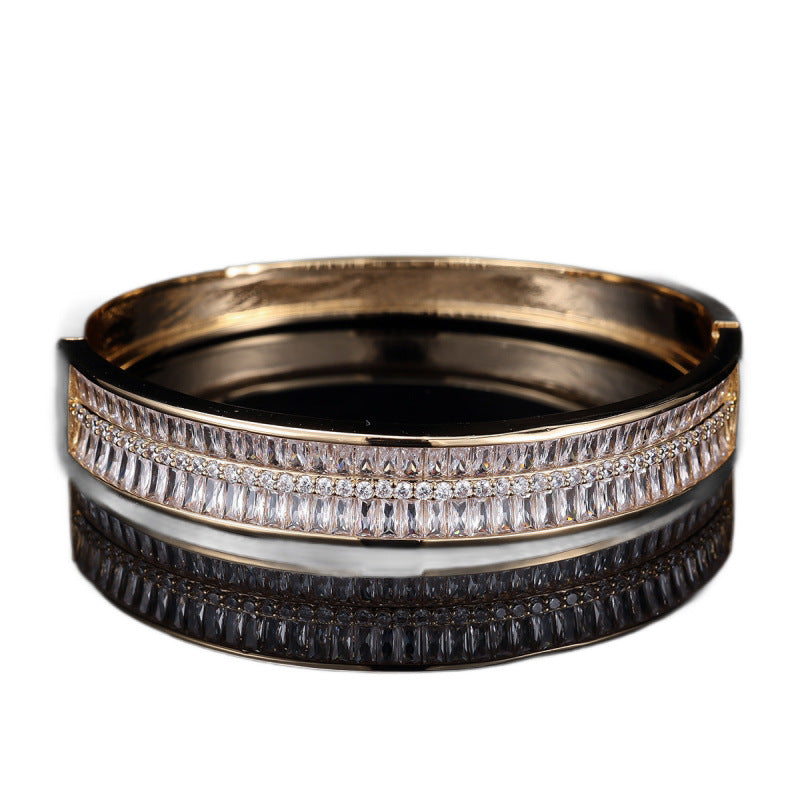 Women’s Gold Copper Bangle With Zircon Inlay Gem Design