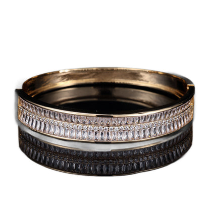 Women’s Gold Copper Bangle With Zircon Inlay Gem Design