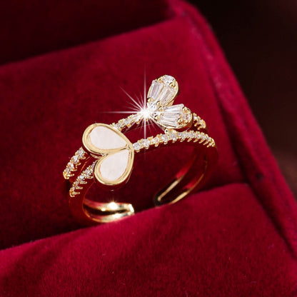 Women’s Open Rings Featuring Water Droplets Pattern In Electroplated Gold Copper With Zircon Inlay