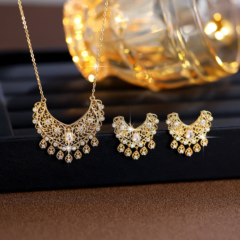 Water Droplets Jewelry Set For Women In Electroplated Brass With Zircon Inlay, 1 Set