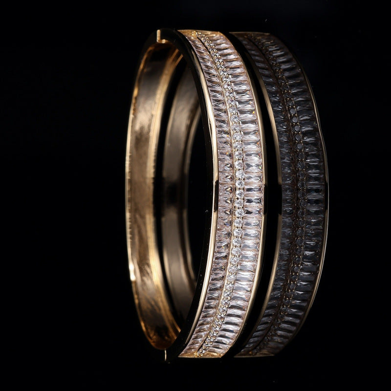 Women’s Gold Copper Bangle With Zircon Inlay Gem Design