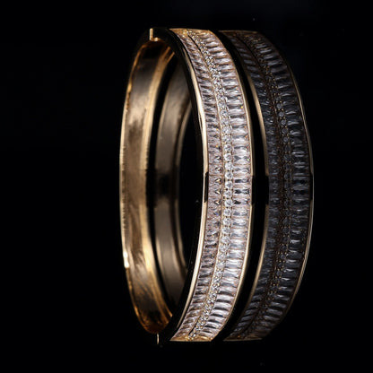 Women’s Gold Copper Bangle With Zircon Inlay Gem Design