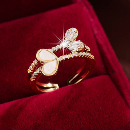 Women’s Open Rings Featuring Water Droplets Pattern In Electroplated Gold Copper With Zircon Inlay