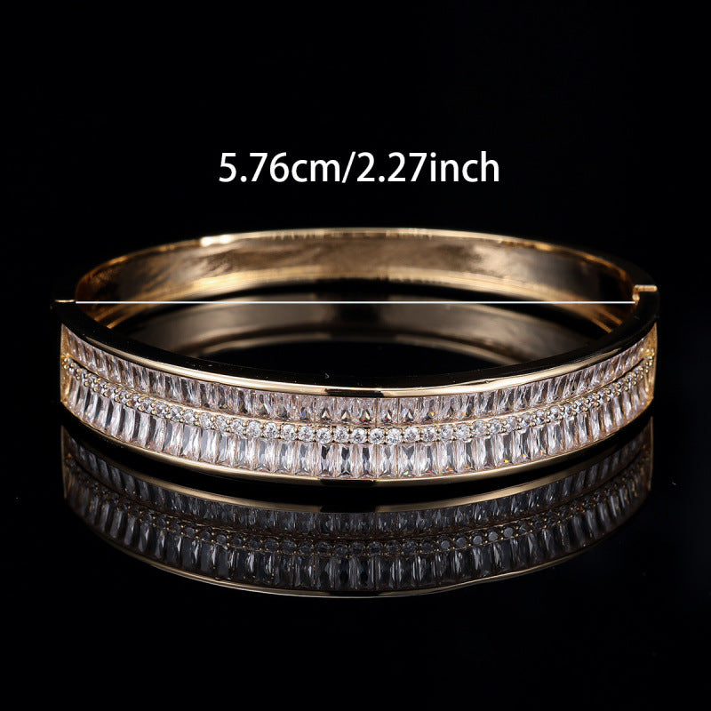 Women’s Gold Copper Bangle With Zircon Inlay Gem Design