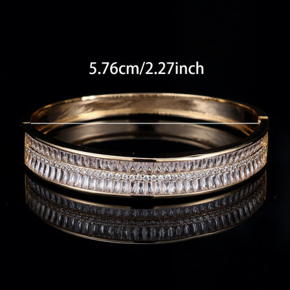 Women’s Gold Copper Bangle With Zircon Inlay Gem Design