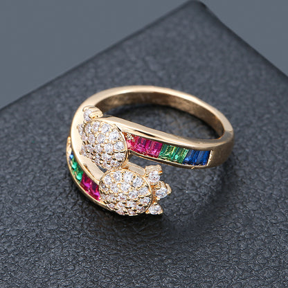 Rainbow Open Rings For Women In Copper With Zircon Inlay, 1 Pair