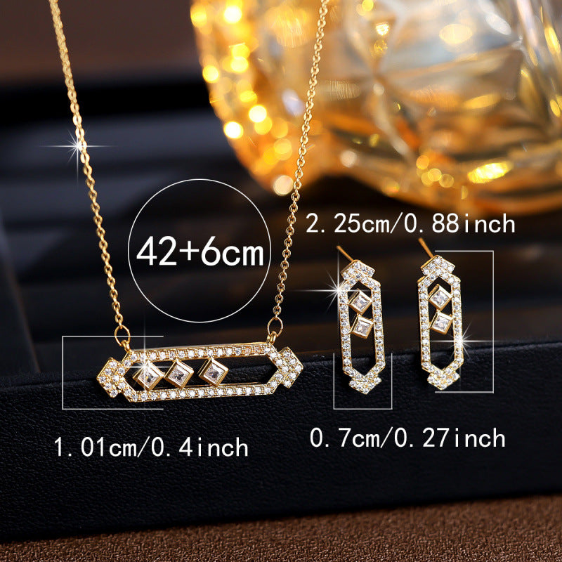 Square Jewelry Set For Women In Brass With Electroplated Gold Plating And Zircon Inlay, Featuring Micro Super Whisper Thin Chain