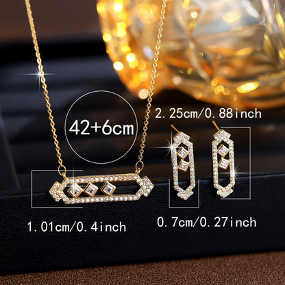 Square Jewelry Set For Women In Brass With Electroplated Gold Plating And Zircon Inlay, Featuring Micro Super Whisper Thin Chain