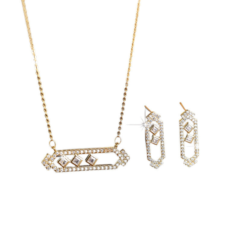 Square Jewelry Set For Women In Brass With Electroplated Gold Plating And Zircon Inlay, Featuring Micro Super Whisper Thin Chain