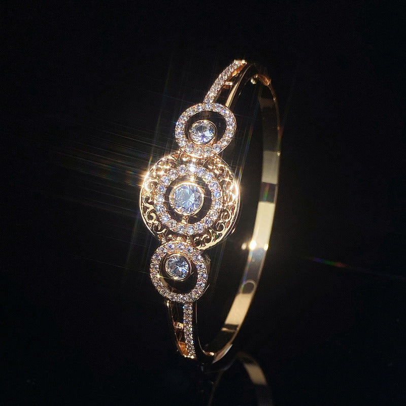 Vintage Style Circle Bangle In Gold With Electroplated Copper And Zircon Inlay