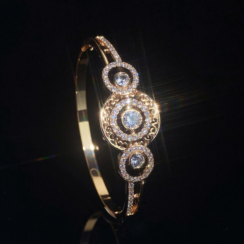Vintage Style Circle Bangle In Gold With Electroplated Copper And Zircon Inlay