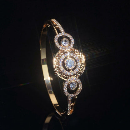 Vintage Style Circle Bangle In Gold With Electroplated Copper And Zircon Inlay
