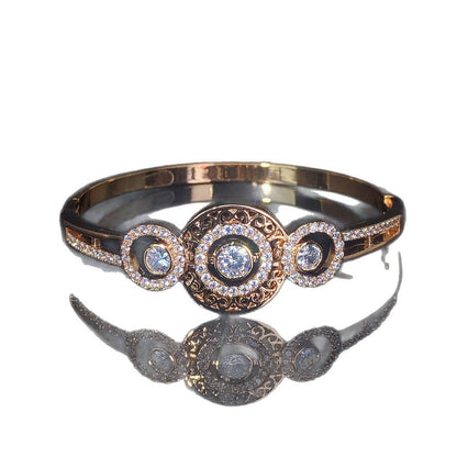 Vintage Style Circle Bangle In Gold With Electroplated Copper And Zircon Inlay
