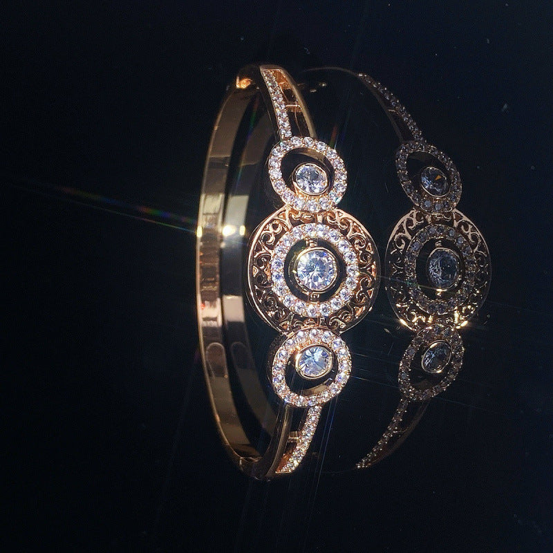 Vintage Style Circle Bangle In Gold With Electroplated Copper And Zircon Inlay