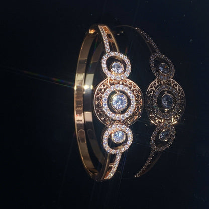 Vintage Style Circle Bangle In Gold With Electroplated Copper And Zircon Inlay