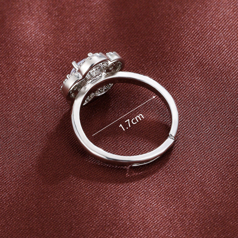 Simple Style Flowers Open Ring For Women In Electroplated Copper With Zircon Inlay