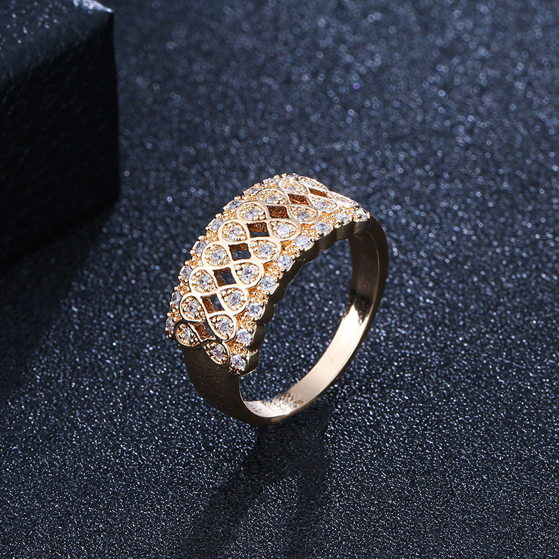 Number Pattern Brass Bangle With Zircon Inlay, Electroplated Gold Plating, Elegant Gold Tone