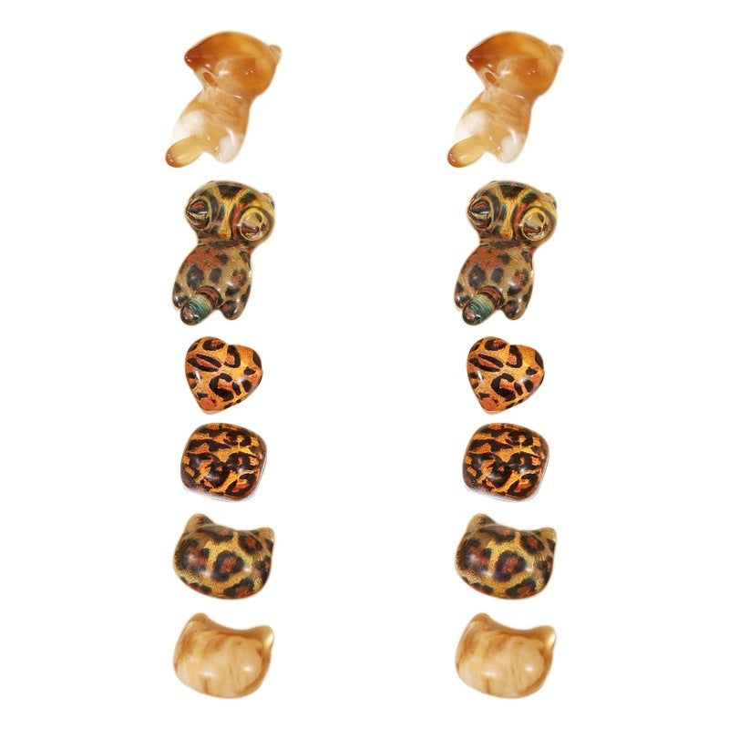 Leopard Print Stud Earrings For Women Featuring Copper Ear Pins In Stylish Animal Pattern