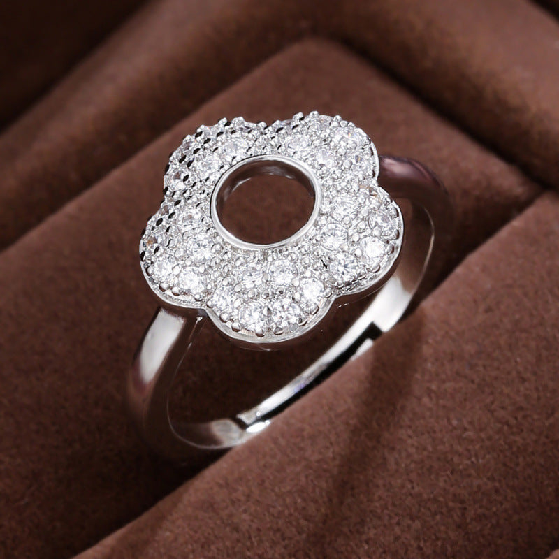 Elegant Flowers Open Ring For Women In Gold Copper With Zircon Inlay