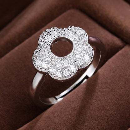 Elegant Flowers Open Ring For Women In Gold Copper With Zircon Inlay