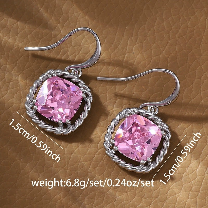 Twist Earrings For Women Featuring Copper Studs With Multicolor Crystal Inlay, 1 Set
