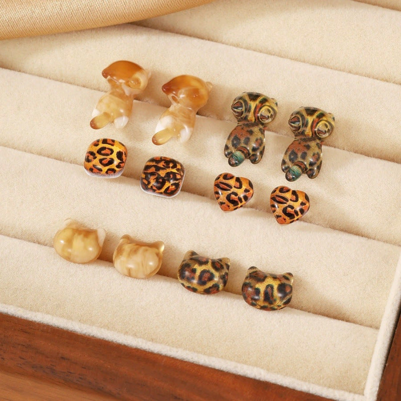 Leopard Print Stud Earrings For Women Featuring Copper Ear Pins In Stylish Animal Pattern