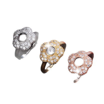 Elegant Flowers Open Ring For Women In Gold Copper With Zircon Inlay