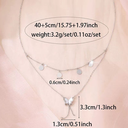 Butterfly Double Layer Necklace With Tassel Pendant In Copper Featuring Cable Chain For Women