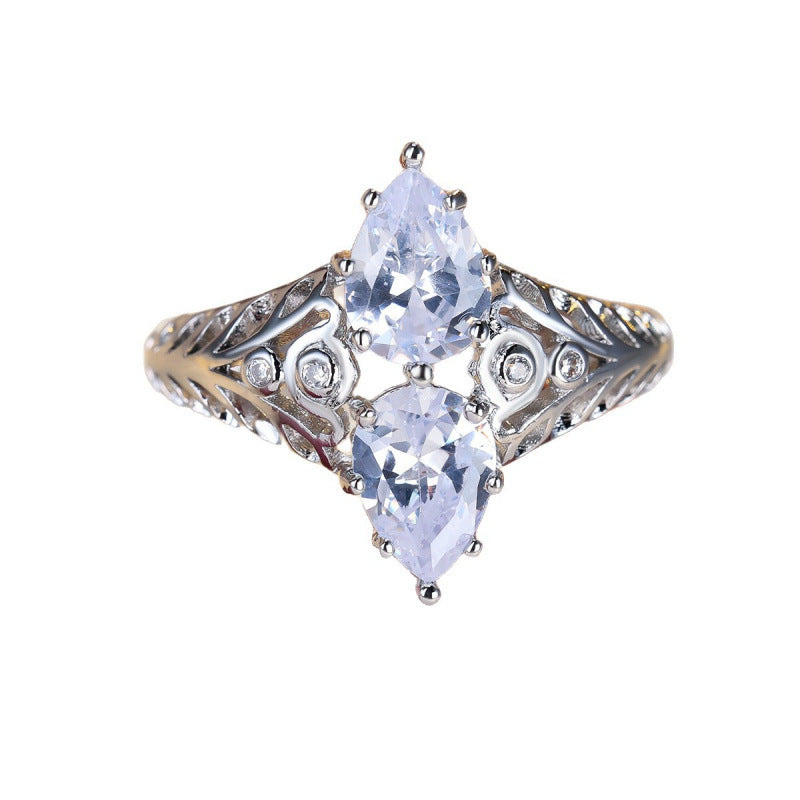 Vintage Style Geometric Copper Ring For Women With Zircon Inlay In Gold