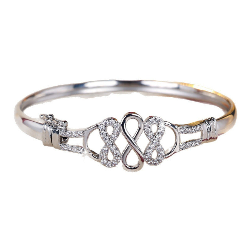 Elaborate Infinity Bangle For Women In Retro Style Featuring Electroplated Copper With Zircon Inlay