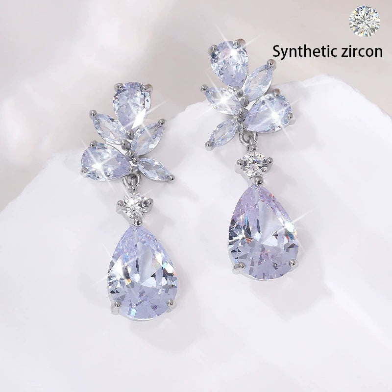 Water Droplets Stud Earrings For Women In Copper With Zirconia Inlay And Tassel Craft