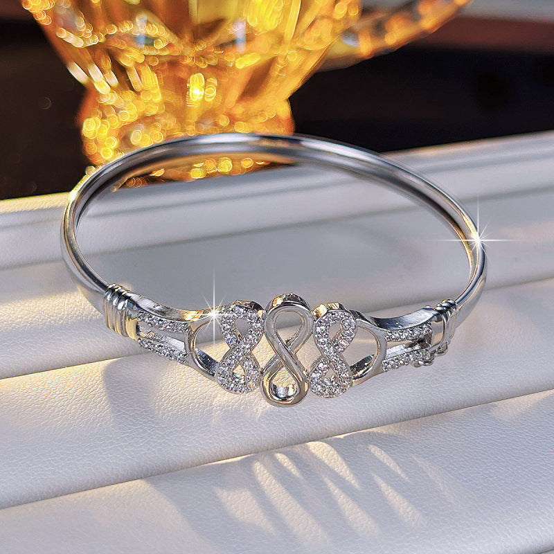 Elaborate Infinity Bangle For Women In Retro Style Featuring Electroplated Copper With Zircon Inlay