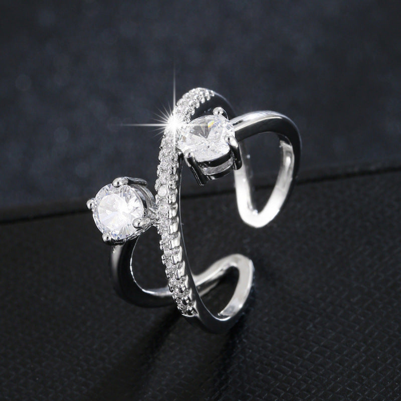 Simple Style Geometric Rings For Women In Electroplated Copper With Zircon Inlay