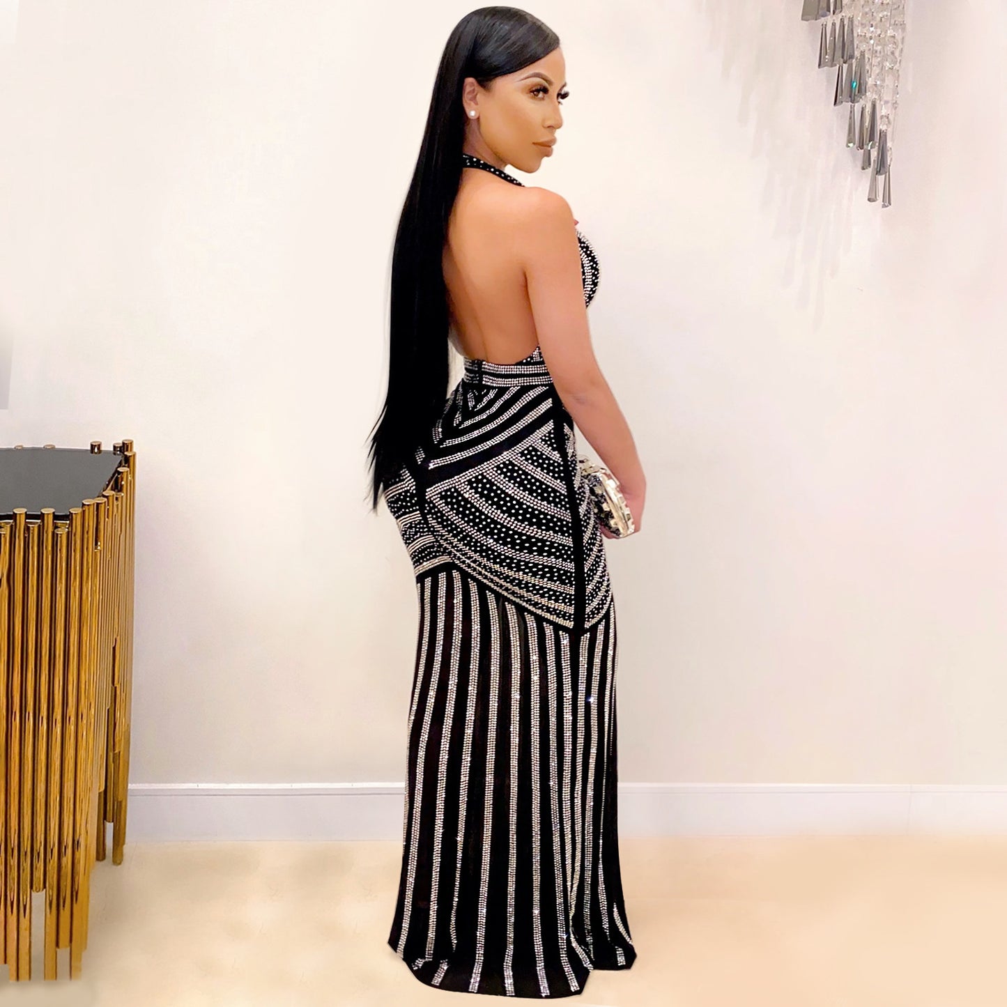 Sexy Sleeveless Bodycon Dress With Deep V Neckline In Polyester, Maxi Long Dress For Nightclub