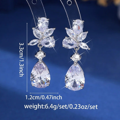 Water Droplets Stud Earrings For Women In Copper With Zirconia Inlay And Tassel Craft
