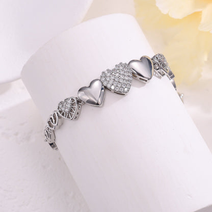Elegant Heart Shape Bracelet For Women, Copper Material With Electroplated Gold Plating And Zircon Inlay