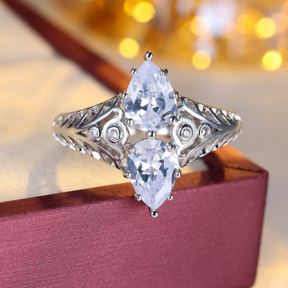 Vintage Style Geometric Copper Ring For Women With Zircon Inlay In Gold