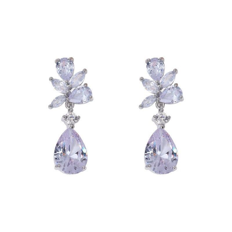 Water Droplets Stud Earrings For Women In Copper With Zirconia Inlay And Tassel Craft