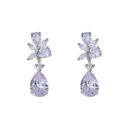 Water Droplets Stud Earrings For Women In Copper With Zirconia Inlay And Tassel Craft